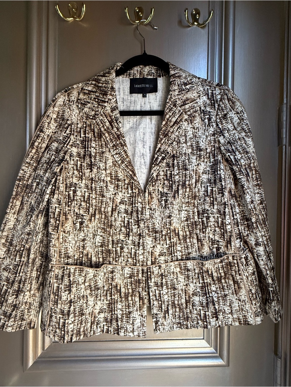 Lafayette 148 New York White and Brown Textured Peplum Blazer